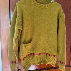 Mustard Yellow Sweater with Red Accents